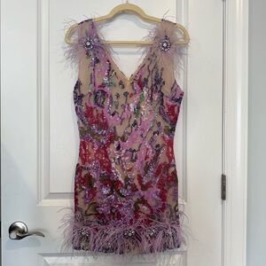 Embellished Purple and Pink Mini Dress